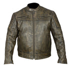 High Mileage HMM542DB Men's Distressed Brown Premium Cowhide Vented and Padded Biker Scooter Jacket - front