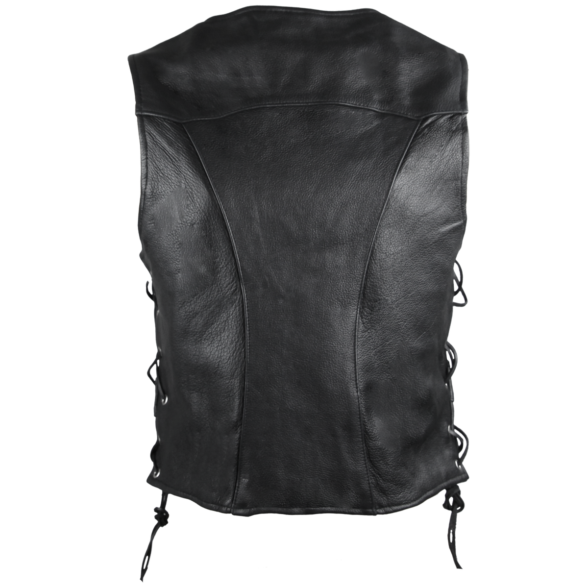 High Mileage HML1040 Womens Black Premium Cowhide Lace Side Biker Leather Vest - Back