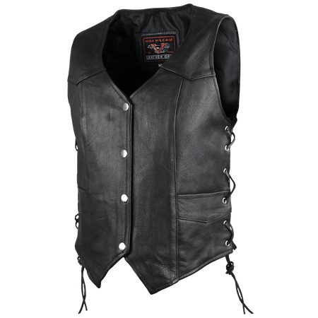 High Mileage HML1040 Womens Black Premium Cowhide Lace Side Biker Leather Vest - side