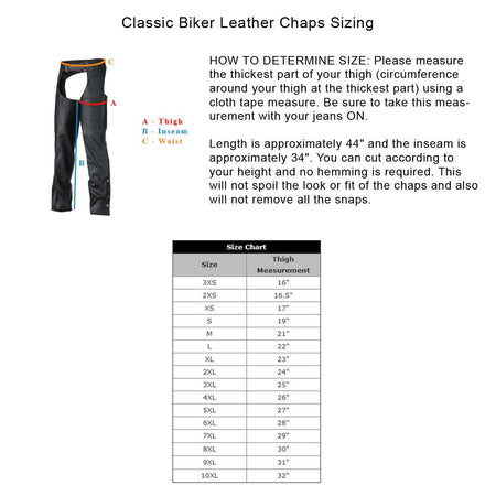 Vance-Leather-VL801S-Mens-and-Womens-Black-Leather-Biker-Motorcycle-Riding-Chaps-size-chart