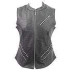 Vance VL1028 Womens Black Zipper Closure and Zipper Pocket Lady Biker Motorcycle Leather Vest - Front View