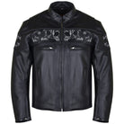 Vance VL535S Men's Black Reflective Skull Leather Biker Motorcycle Riding Jacket