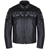 Vance VL535S Men's Black Reflective Skull Leather Biker Motorcycle Riding Jacket