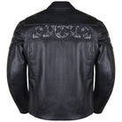 Vance VL535S Men's Black Reflective Skull Leather Biker Motorcycle Riding Jacket - Back View