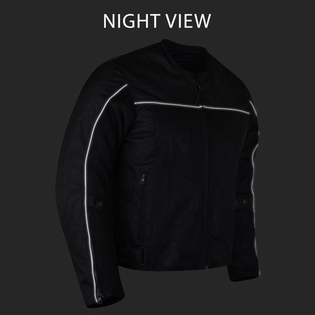 Advanced Vance VL1626 'Velocity' 3-Season Mesh/Textile CE Armor Motorcycle Jacket - Night View