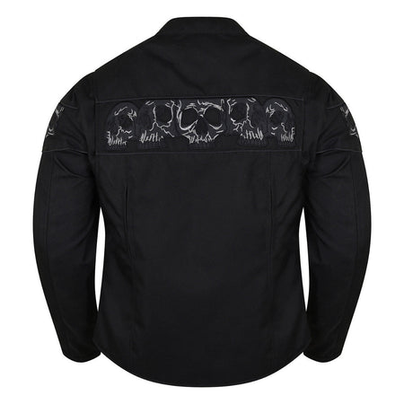 High Mileage HMM1535 Men's Concealed Carry Black Reflective Skulls Textile Motorcycle Jacket - Back View