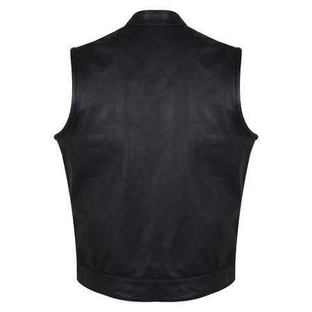 Vance VL914S Men's Black Zipper and Snap Closure Concealed Carry SOA Style Leather Biker Motorcycle Vest - Back View