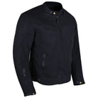 Mens Black Waxed Cotton Cafe Style Scooter Motorcycle Jacket With CE Armor - Side View