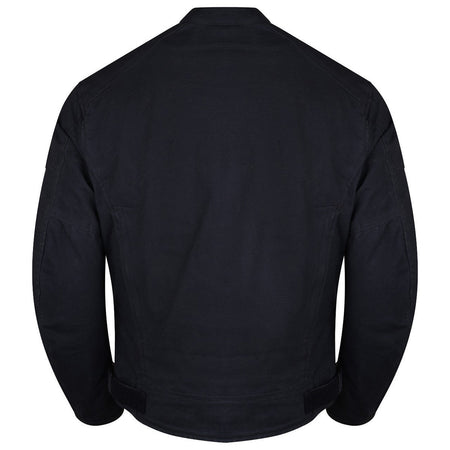 Mens Black Waxed Cotton Cafe Style Scooter Motorcycle Jacket With CE Armor - Back View
