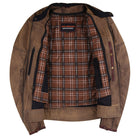 Mens Brown Waxed Cotton Cafe Style Scooter Motorcycle Jacket - Open View