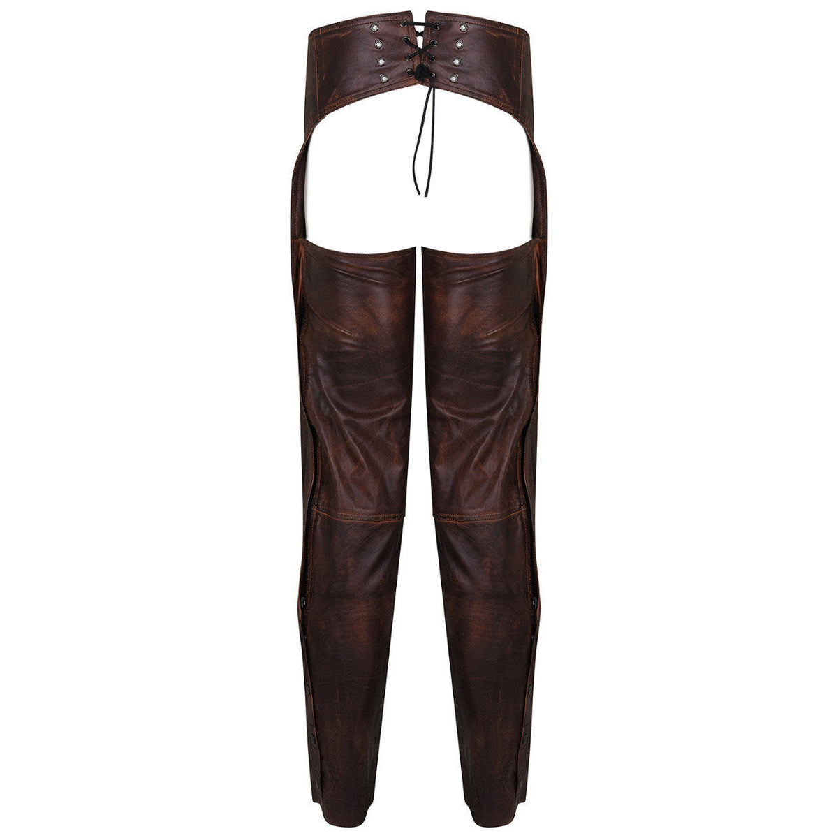High Mileage HM814VB Men's and Women's Vintage Distressed Brown Biker Motorcycle Leather Chaps - Back View