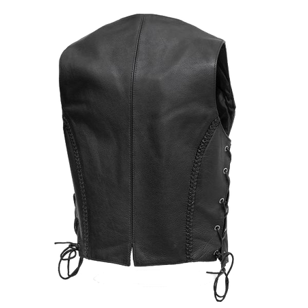 Vance VL1051 Womens Black Braided Lady Biker Leather Motorcycle Vest - Back
