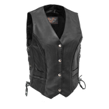 Vance VL1051 Womens Black Braided Lady Biker Leather Motorcycle Vest