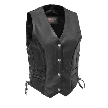 Vance VL1051 Womens Black Braided Lady Biker Leather Motorcycle Vest