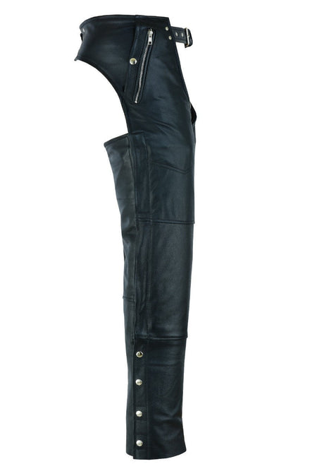 Vance Leather VL811TG Men and Women Black Premium Cowhide Four Pocket Biker Leather Motorcycle Chaps - Side