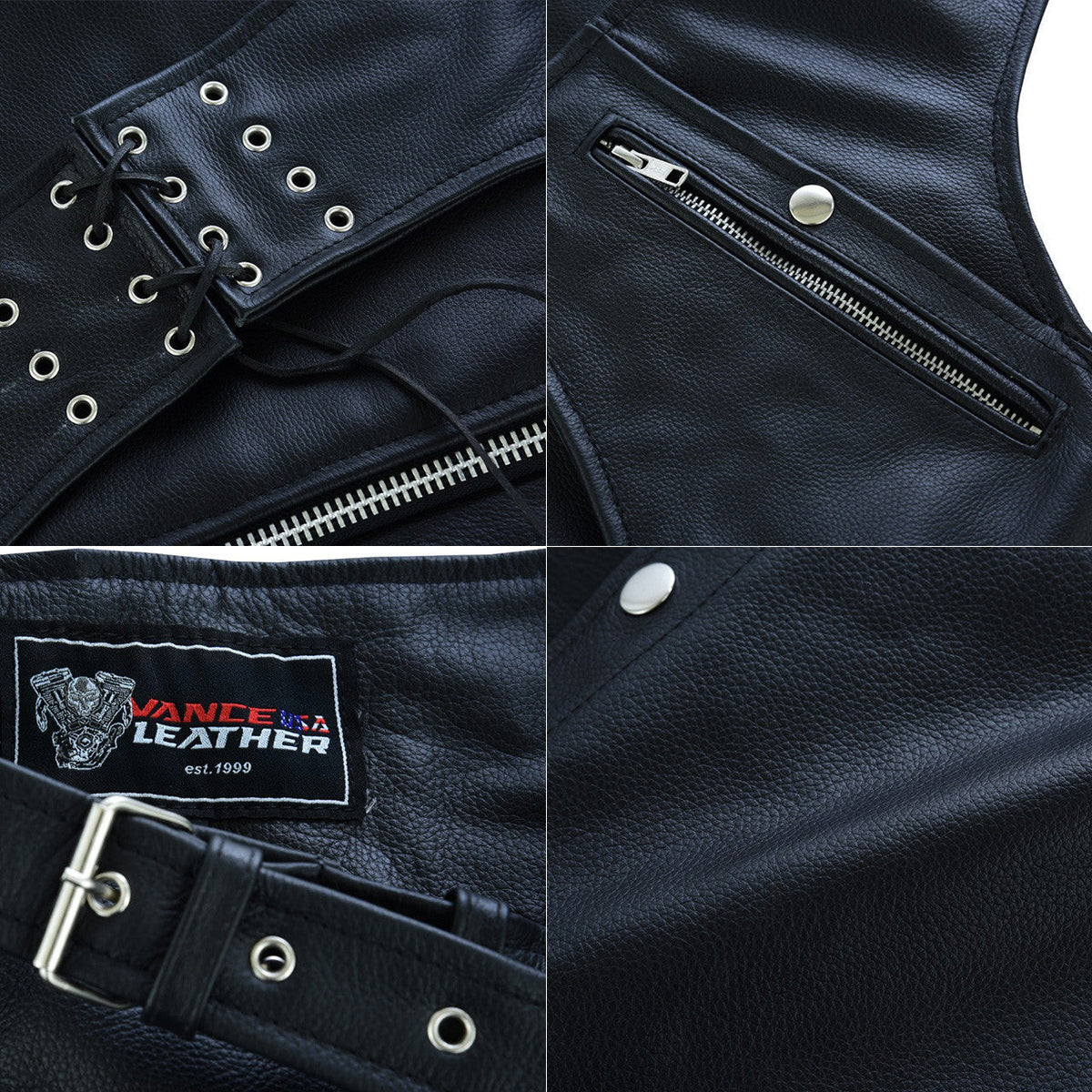 Vance Leather VL811TG Men and Women Black Premium Cowhide Four Pocket Biker Leather Motorcycle Chaps