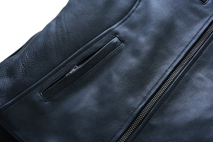 Vance Leather VL631 Women's Black Soft Cowhide Leather Sporty Scooter Crossover Biker Motorcycle Riding Jacket - close ups