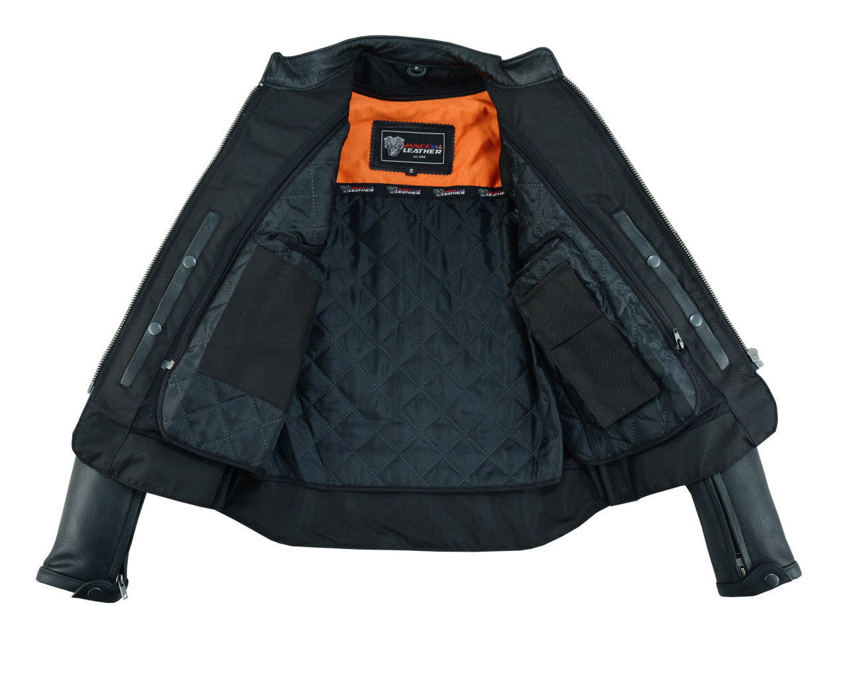 Vance Leather VL631 Women's Black Soft Cowhide Leather Sporty Scooter Crossover Biker Motorcycle Riding Jacket - inner View