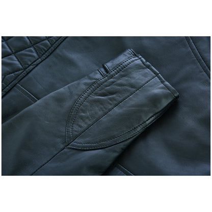 VL550B Vance Leather Men's Cafe Racer Gatsby Black Waxed Lambskin Motorcycle Leather Jacket - Detail