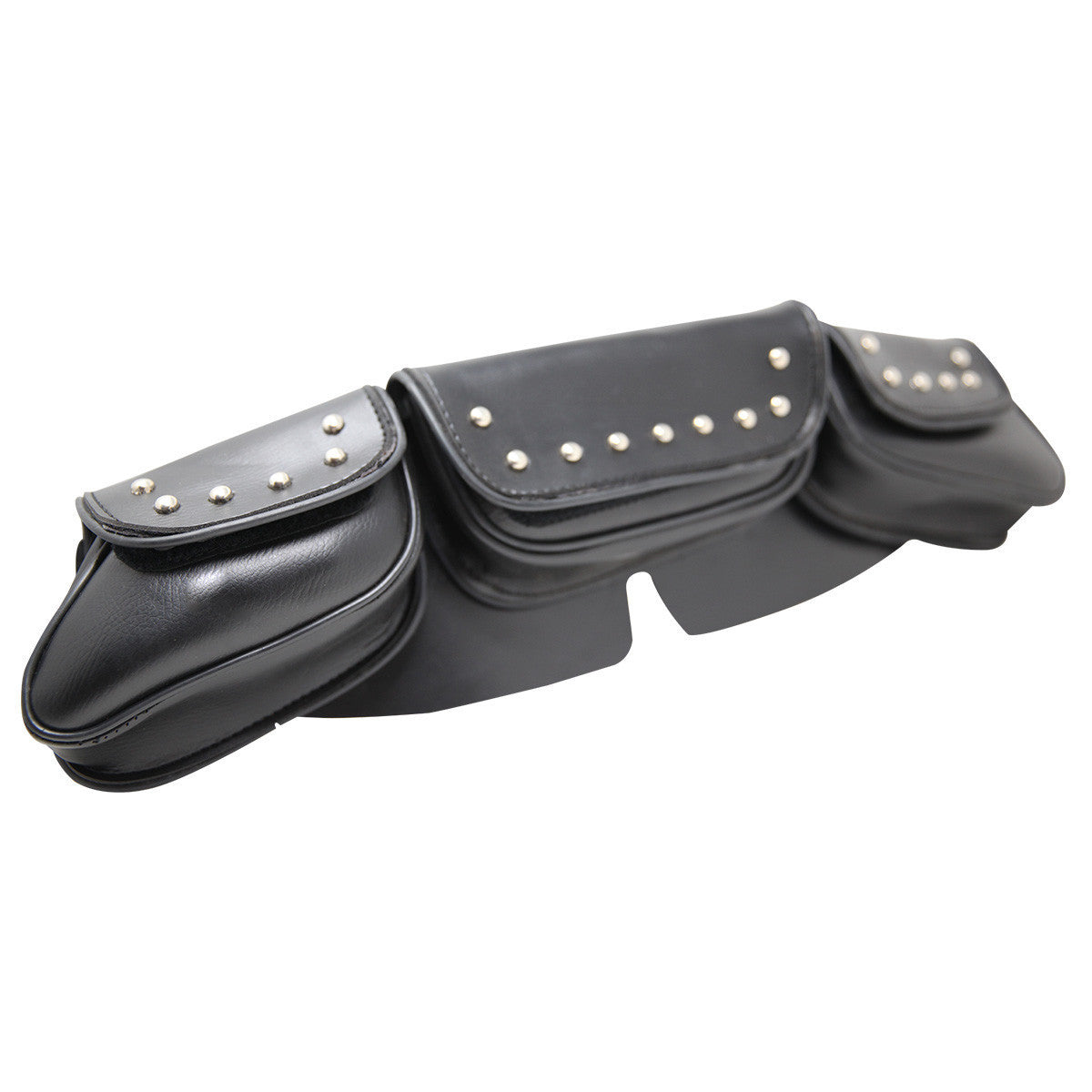 Vance VS186 Black Studded Three Pocket Motorcycle Windshield Bag for Indian Honda Yamaha Kawasaki and Harley Davidson Motorcycles - Side View