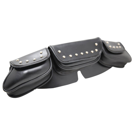 Vance VS186 Black Studded Three Pocket Motorcycle Windshield Bag for Indian Honda Yamaha Kawasaki and Harley Davidson Motorcycles - Side View