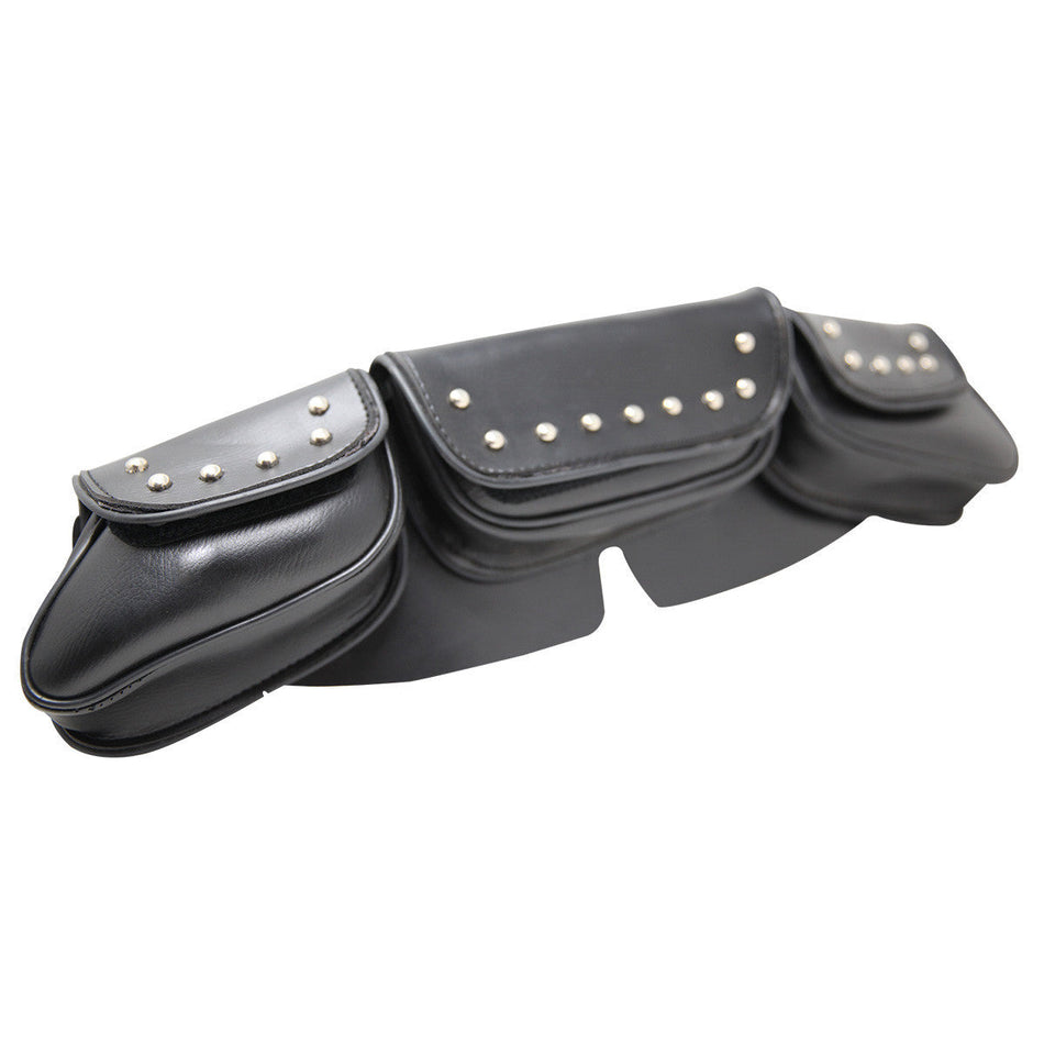 Vance VS186 Black Studded Three Pocket Motorcycle Windshield Bag for Indian Honda Yamaha Kawasaki and Harley Davidson Motorcycles - Side View