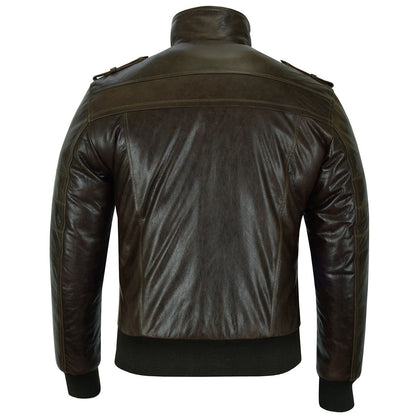 Vance Leather VL551Br Men's Vincent Brown Waxed Lambskin Motorcycle Leather Jacket - Back View