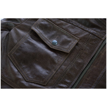 Vance Leather VL551Br Men's Vincent Brown Waxed Lambskin Motorcycle Leather Jacket - Detail-View