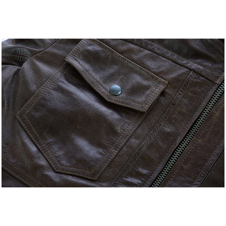 Vance Leather VL551Br Men's Vincent Brown Waxed Lambskin Motorcycle Leather Jacket - Detail-View