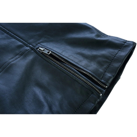 High Mileage HML704B Women's Fringe and Rivet Detail Premium Lightweight Black Leather Lady Biker Motorcycle Fashion Jacket - Detail -View