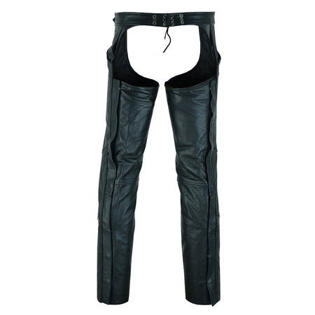 Vance Leather VL806S Mens and Womens All Season Black Zip-out Insulated Pants Style Biker Leather Motorcycle Chaps - Back View