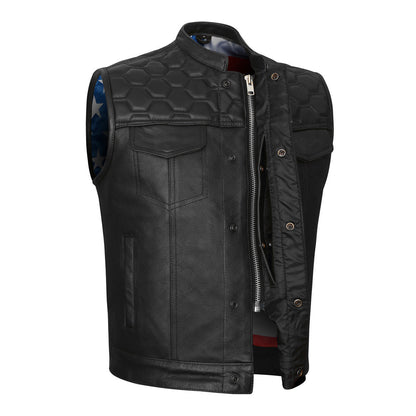 High-Mileage-HMM914P-Men's-Zipper-Snap-Closure-Leather-Club-Vest-padding-Quick Access-American-Flag-Liner-main