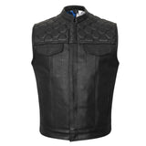 High-Mileage-HMM914P-Men's-Zipper-Snap-Closure-Leather-Club-Vest-padding-Quick Access-American-Flag-Liner-front