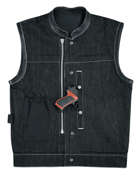 Mens-Denim-Leather-Vest-with-White-Stitching-front
