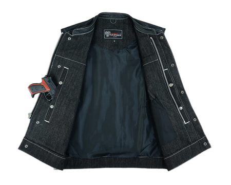 Mens-Denim-Leather-Vest-with-White-Stitching-open-front