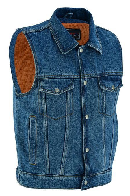 Vance VB917BL Mens Blue Jean Style Denim Motorcycle Vest-main