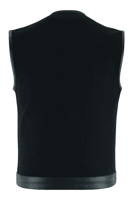 Denim-Black-Collarless-Club-Vest-Leather-trims-back