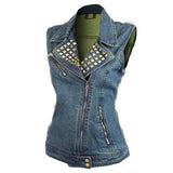 Vance VB1050BL Women's Blue Denim Motorcycle Vest With Studded Collar