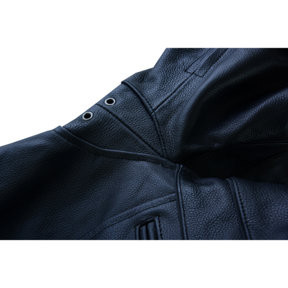 Mens VL531 Premium Racer Leather Commuter Motorcycle Jacket - under arm closeup