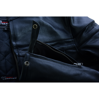 Mens VL531 Premium Racer Leather Commuter Motorcycle Jacket - wrist