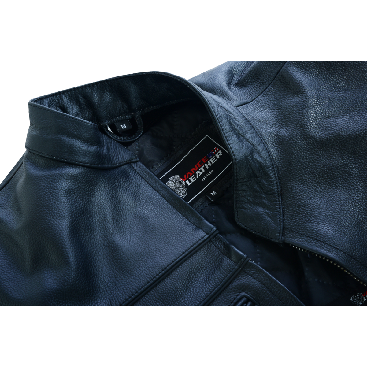 Mens VL531 Premium Racer Leather Commuter Motorcycle Jacket - collar