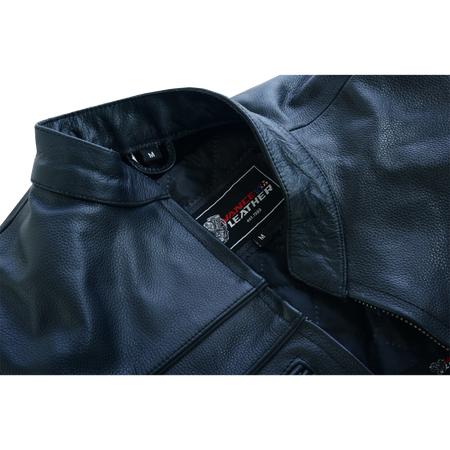Mens VL531 Premium Racer Leather Commuter Motorcycle Jacket - collar