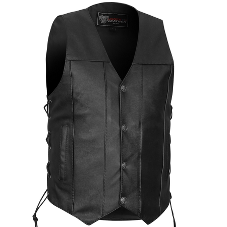 Vance VL907 Mens Black Premium Cowhide Leather Biker Motorcycle Vest with Buffalo Nickel Snaps and Conceal Carry Pocket- Main