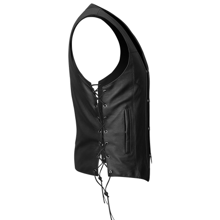 Vance VL907 Mens Black Premium Cowhide Leather Biker Motorcycle Vest with Buffalo Nickel Snaps and Conceal Carry Pocket - Side View