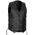 Vance VL907 Mens Black Premium Cowhide Leather Biker Motorcycle Vest with Buffalo Nickel Snaps and Conceal Carry Pocket- Front