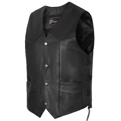 Vance VL922 Men's Black Side Laces Premium Cowhide Leather Biker Motorcycle Vest - main