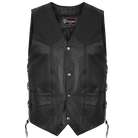 Vance VL922 Men's Black Side Laces Premium Cowhide Leather Biker Motorcycle Vest - front