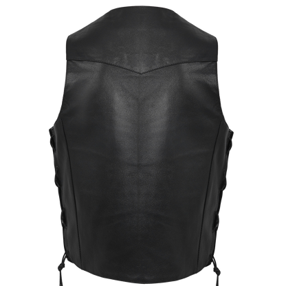 Vance VL922 Men's Black Side Laces Premium Cowhide Leather Biker Motorcycle Vest - back