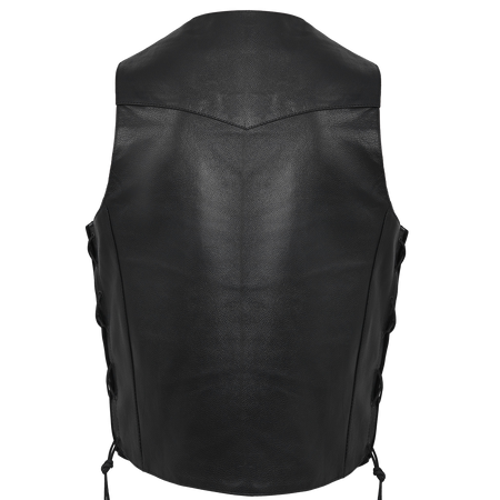 Vance VL922S Men's Black Side Laces Leather Biker Motorcycle Vest - back