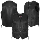 Vance VL922S Men's Black Side Laces Leather Biker Motorcycle Vest
